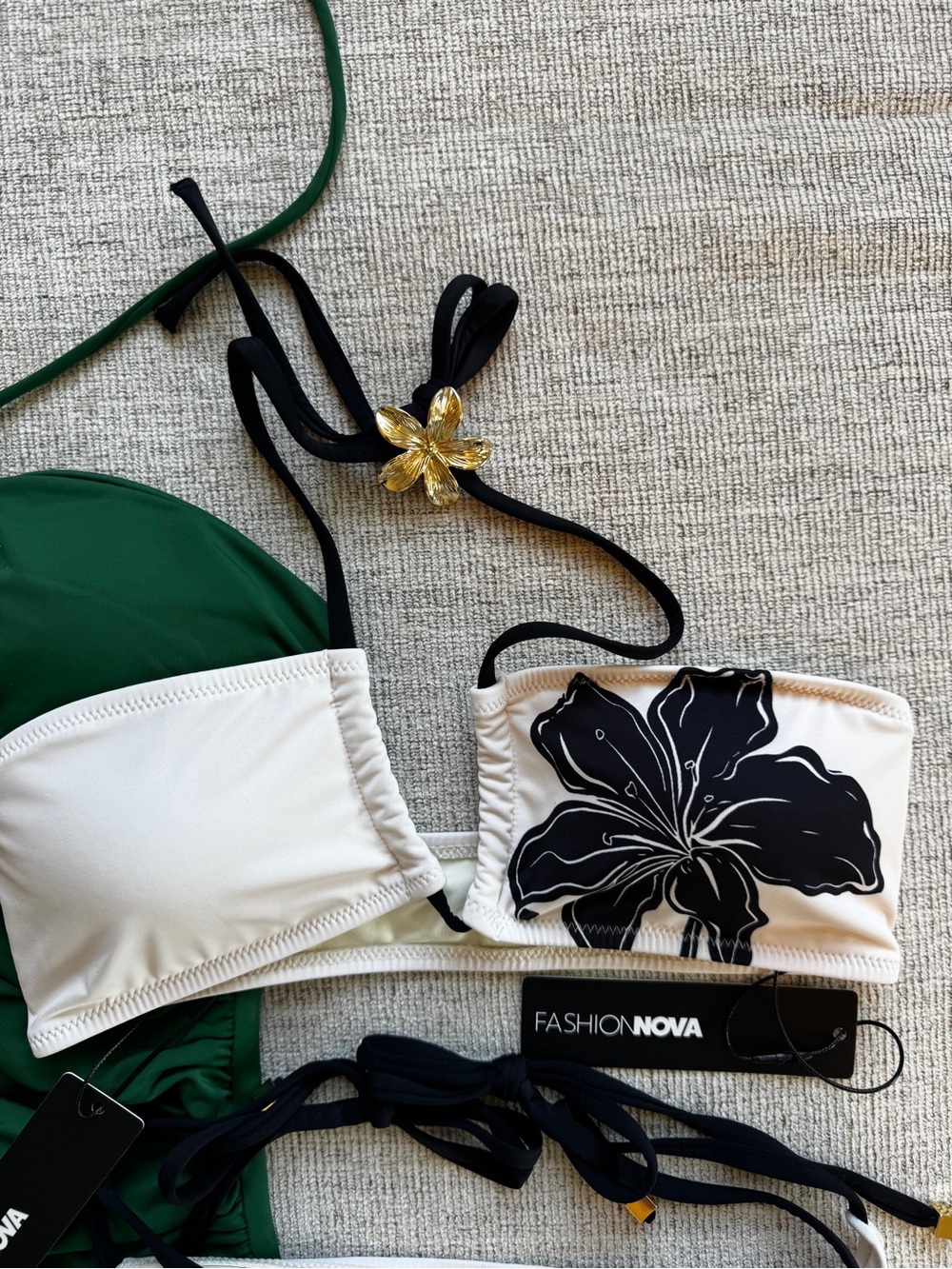 Fashion Nova Bathing Suit Floral Bikini & Green Gem One-Piece NWT - Picture 3 of 4